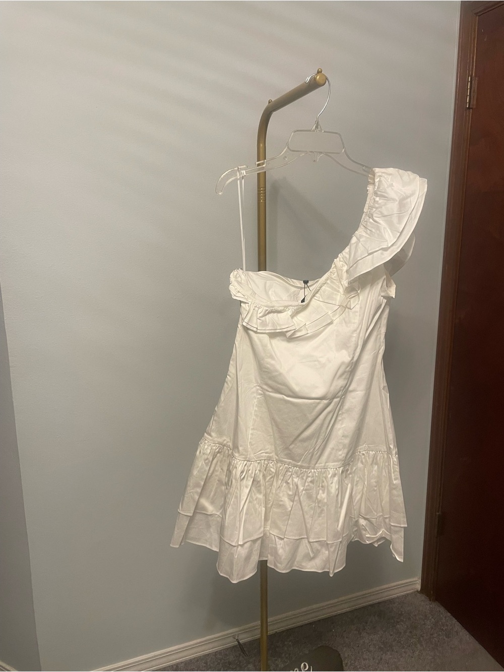 French Connection White One-Shoulder Ruffle Dress